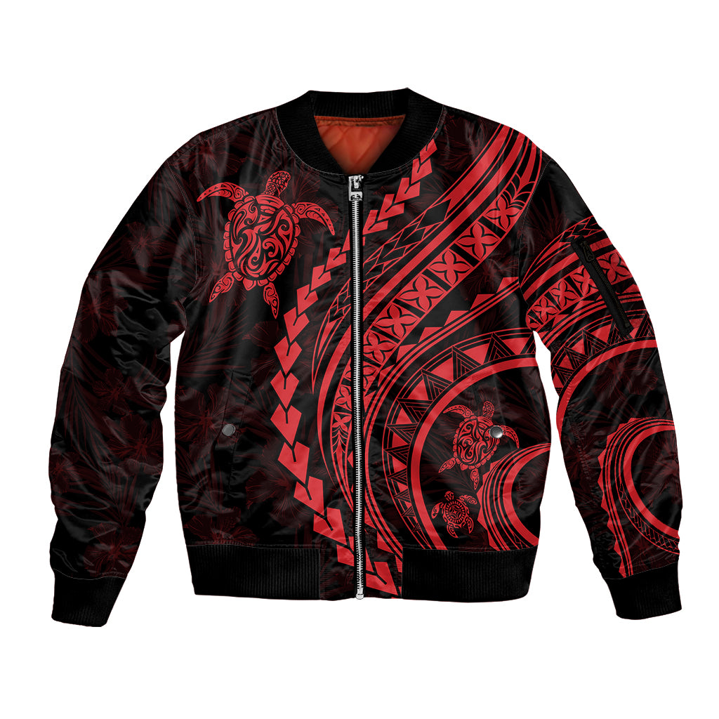 Polynesian Pride Sleeve Zip Bomber Jacket Turtle Hibiscus Luxury Style - Rose - Wonder Print Shop