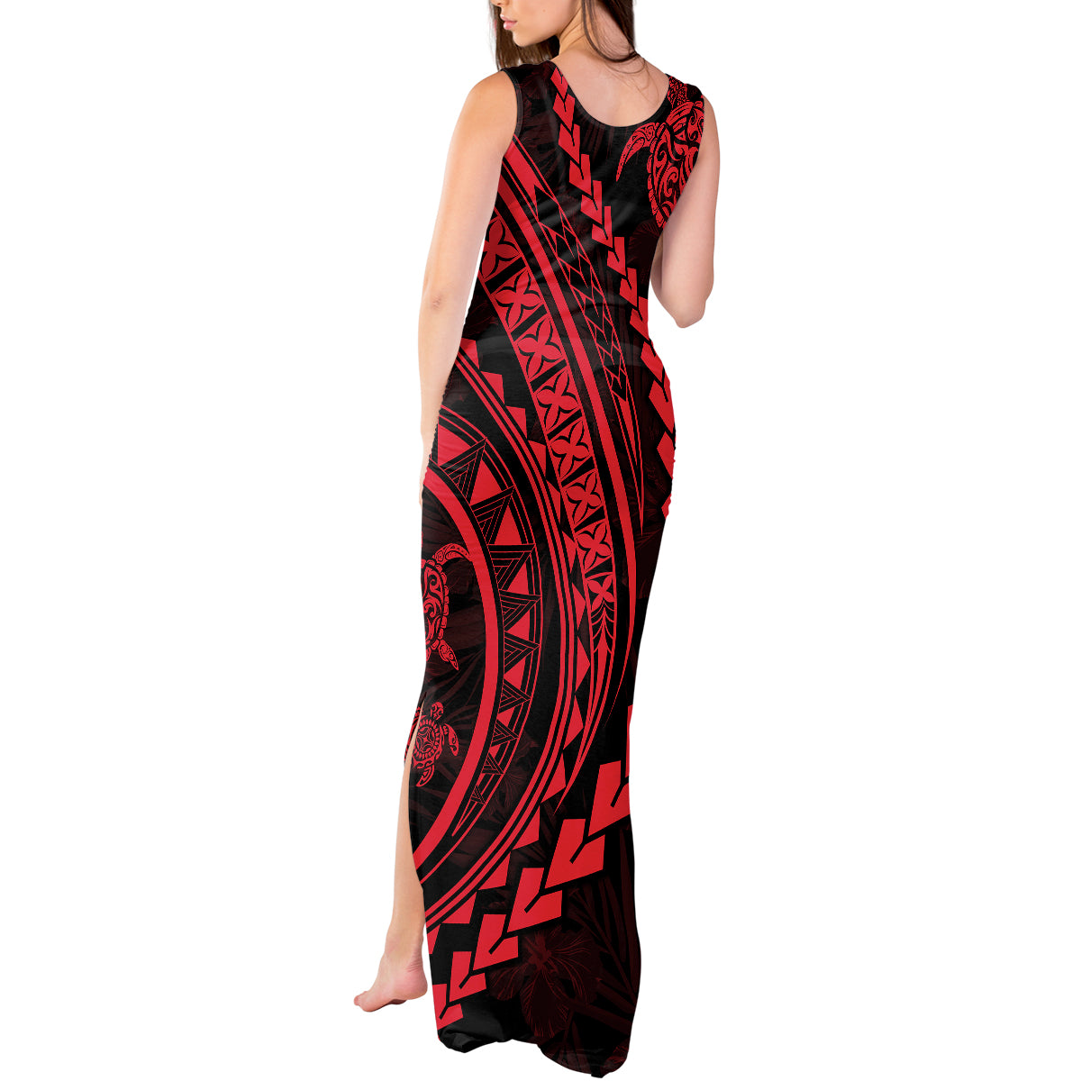 Polynesian Pride Tank Maxi Dress Turtle Hibiscus Luxury Style - Rose - Wonder Print Shop