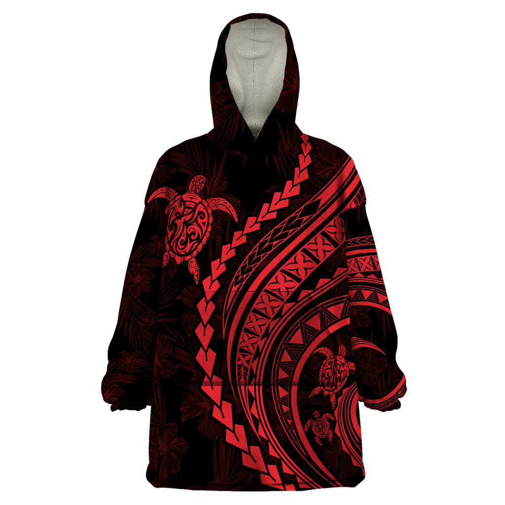Polynesian Pride Wearable Blanket Hoodie Turtle Hibiscus Luxury Style - Rose - Wonder Print Shop