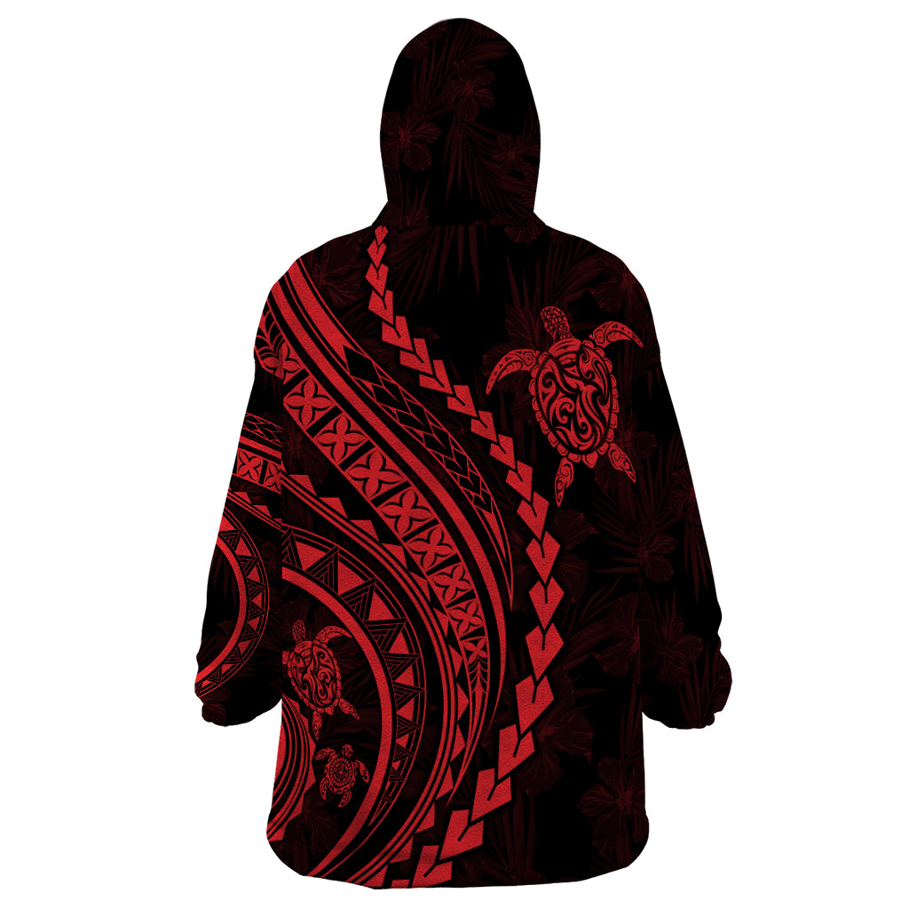 Polynesian Pride Wearable Blanket Hoodie Turtle Hibiscus Luxury Style - Rose - Wonder Print Shop