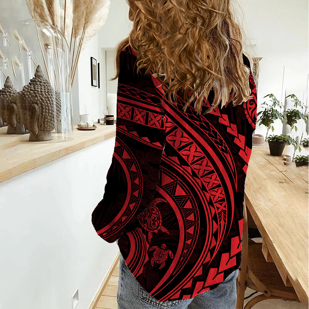 Polynesian Pride Women Casual Shirt Turtle Hibiscus Luxury Style - Rose - Wonder Print Shop