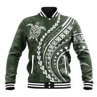 Polynesian Pride Baseball Jacket Turtle Hibiscus Luxury Style - Sage LT7 - Wonder Print Shop