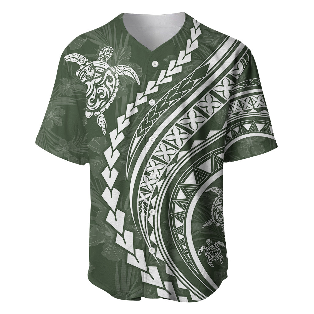 Polynesian Pride Baseball Jersey Turtle Hibiscus Luxury Style - Sage LT7 - Wonder Print Shop