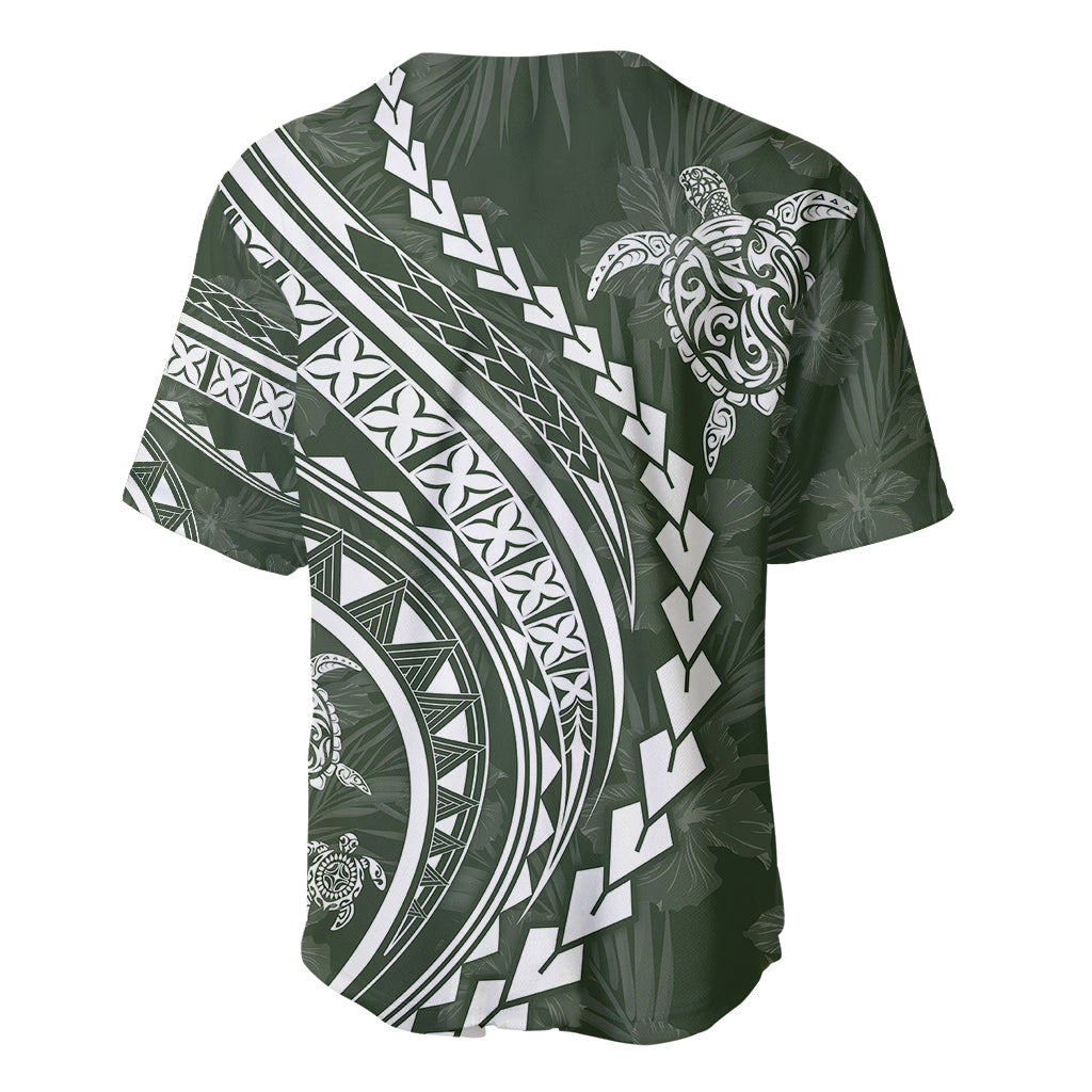 Polynesian Pride Baseball Jersey Turtle Hibiscus Luxury Style - Sage LT7 - Wonder Print Shop