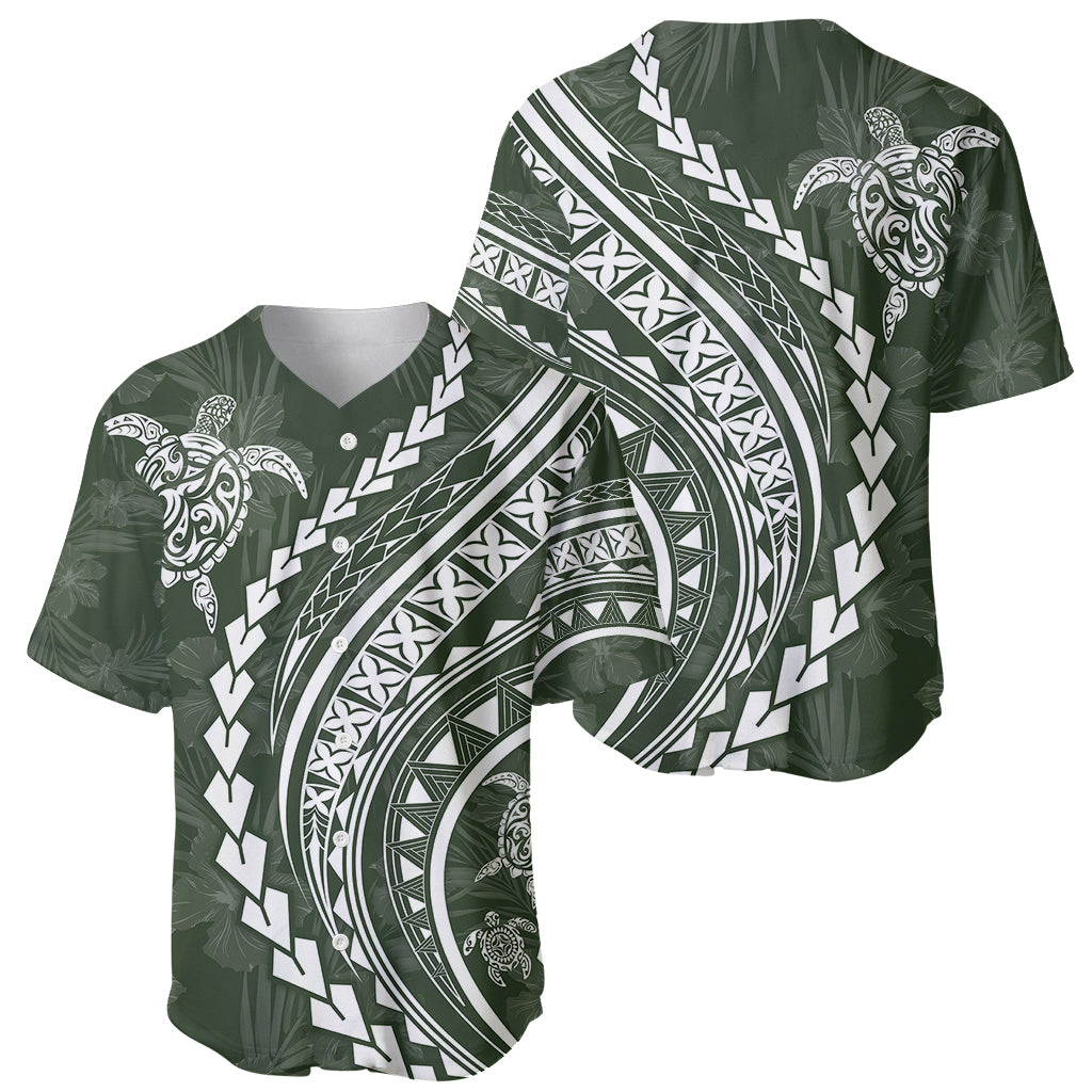 Polynesian Pride Baseball Jersey Turtle Hibiscus Luxury Style - Sage LT7 - Wonder Print Shop