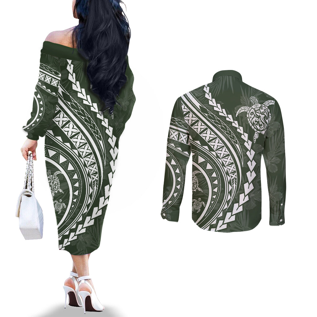 polynesian-pride-couples-matching-off-the-shoulder-long-sleeve-dress-and-long-sleeve-button-shirts-turtle-hibiscus-luxury-style-sage