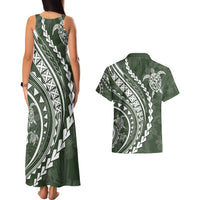 Polynesian Pride Couples Matching Tank Maxi Dress and Hawaiian Shirt Turtle Hibiscus Luxury Style - Sage LT7 - Wonder Print Shop