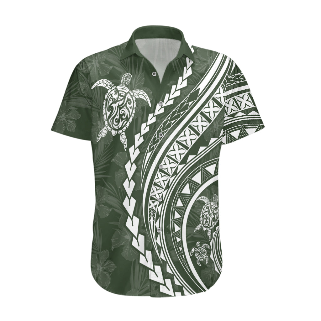 Polynesian Pride Hawaiian Shirt Turtle Hibiscus Luxury Style - Sage - Wonder Print Shop
