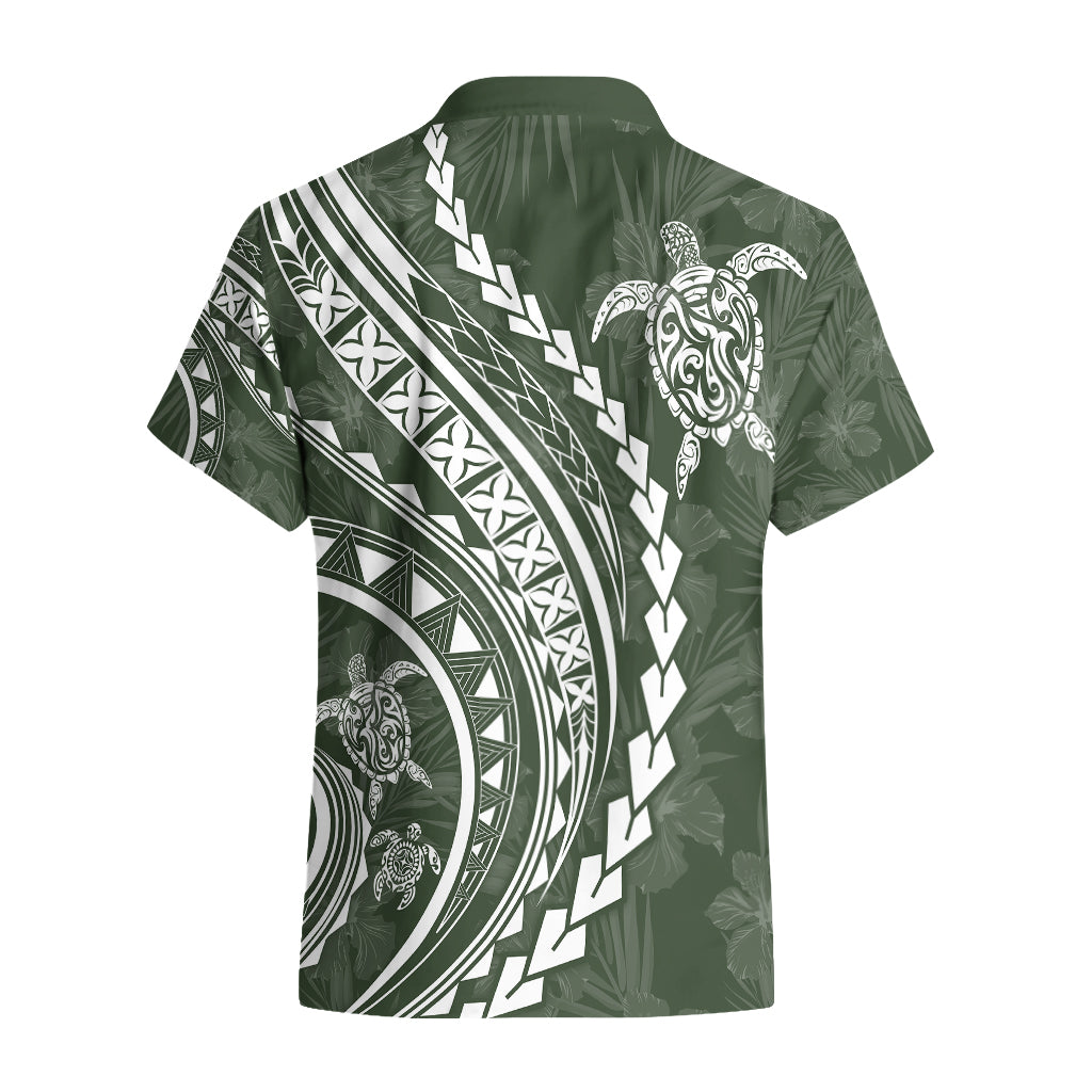 Polynesian Pride Hawaiian Shirt Turtle Hibiscus Luxury Style - Sage - Wonder Print Shop