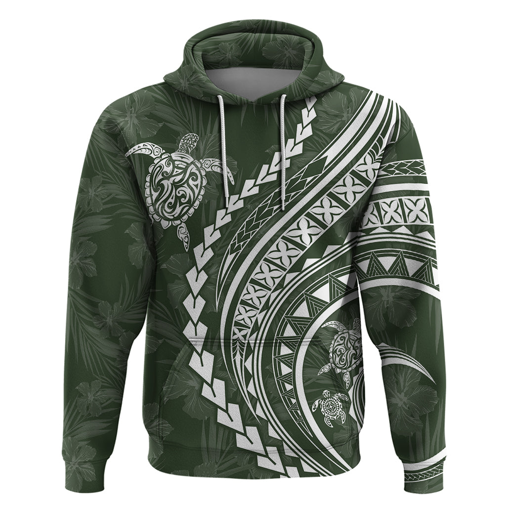 Polynesian Pride Hoodie Turtle Hibiscus Luxury Style - Sage - Wonder Print Shop