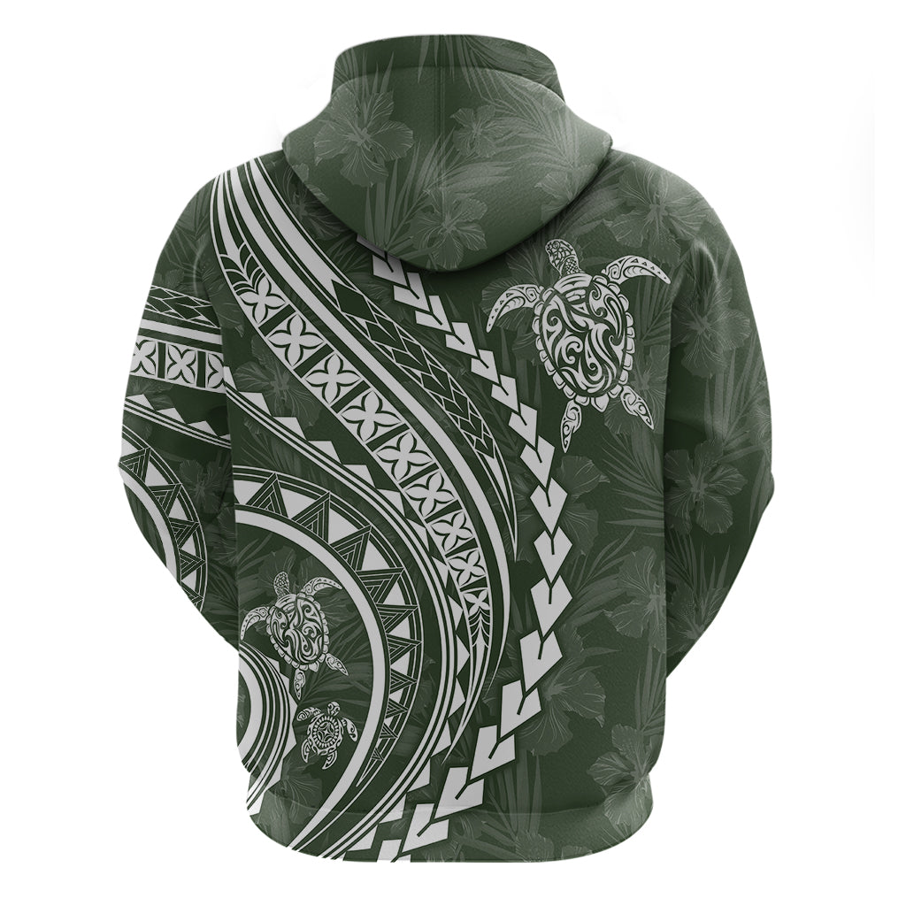 Polynesian Pride Hoodie Turtle Hibiscus Luxury Style - Sage - Wonder Print Shop