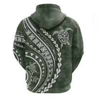 Polynesian Pride Hoodie Turtle Hibiscus Luxury Style - Sage - Wonder Print Shop