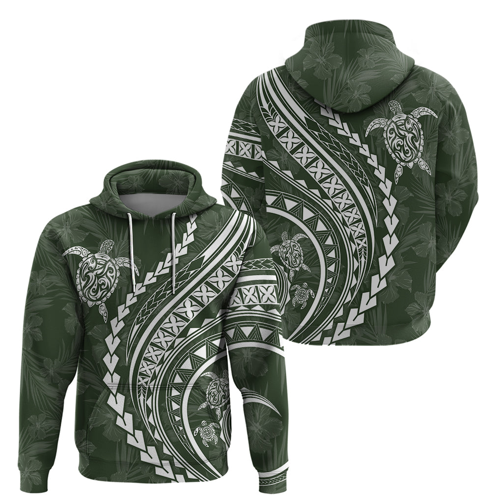 Polynesian Pride Hoodie Turtle Hibiscus Luxury Style - Sage - Wonder Print Shop