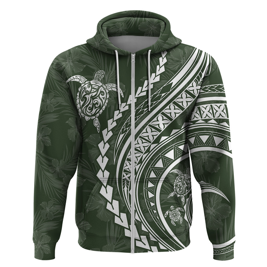 Polynesian Pride Hoodie Turtle Hibiscus Luxury Style - Sage - Wonder Print Shop