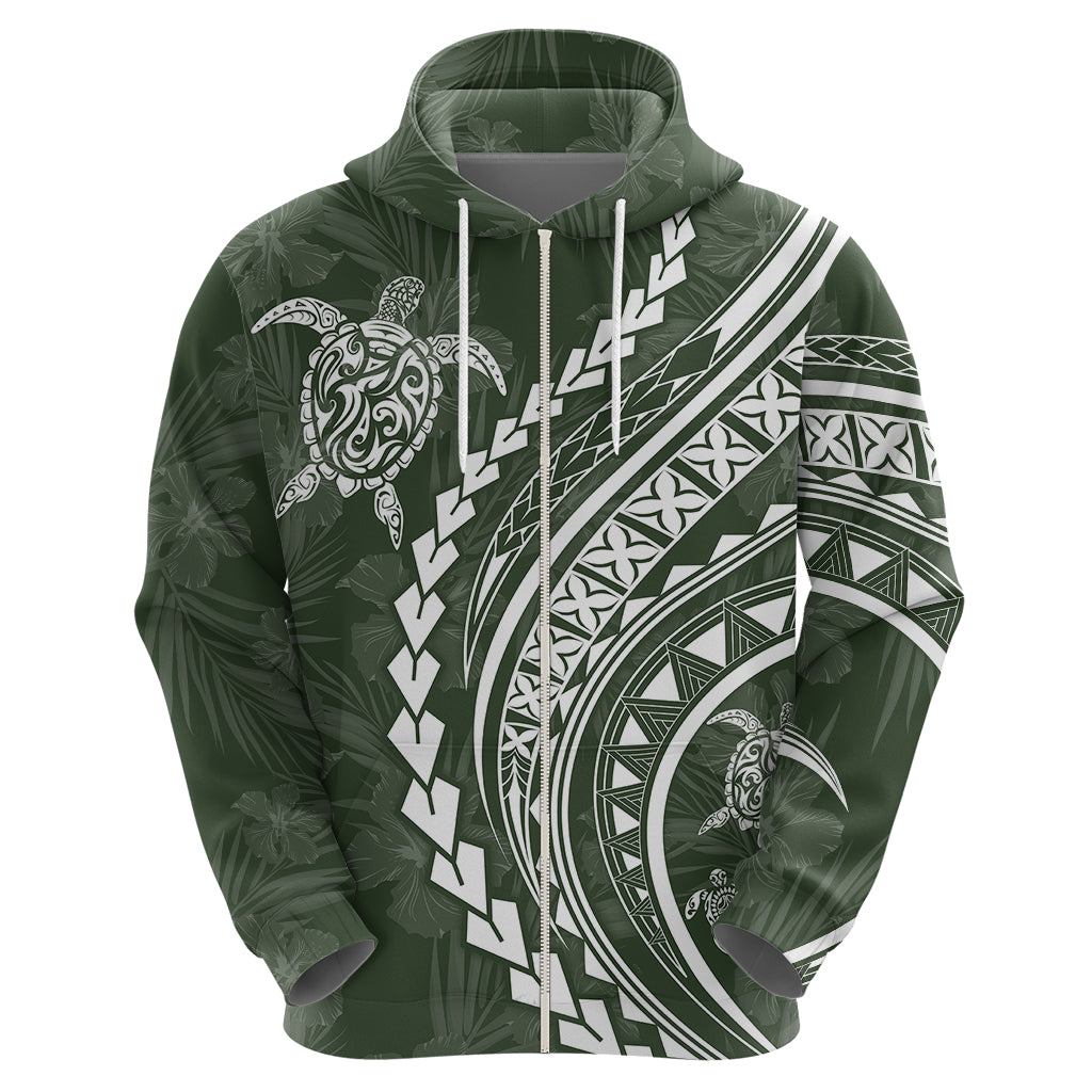 Polynesian Pride Hoodie Turtle Hibiscus Luxury Style - Sage - Wonder Print Shop