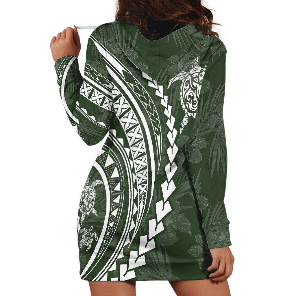 Polynesian Pride Hoodie Dress Turtle Hibiscus Luxury Style - Sage - Wonder Print Shop