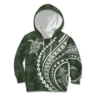 Polynesian Pride Kid Hoodie Turtle Hibiscus Luxury Style - Sage - Wonder Print Shop