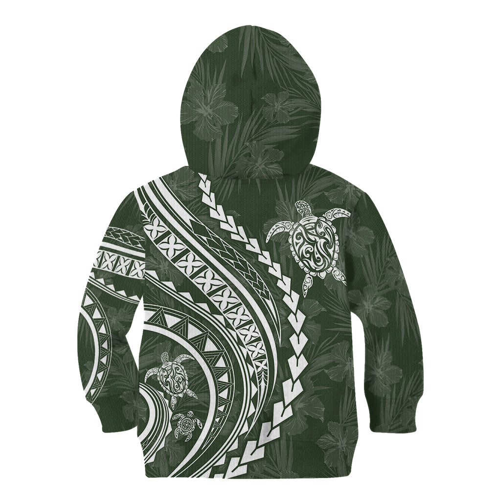 Polynesian Pride Kid Hoodie Turtle Hibiscus Luxury Style - Sage - Wonder Print Shop