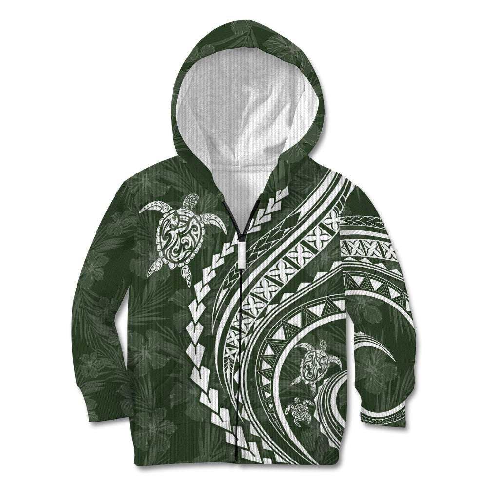 Polynesian Pride Kid Hoodie Turtle Hibiscus Luxury Style - Sage - Wonder Print Shop