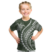 Polynesian Pride Kid T Shirt Turtle Hibiscus Luxury Style - Sage - Wonder Print Shop