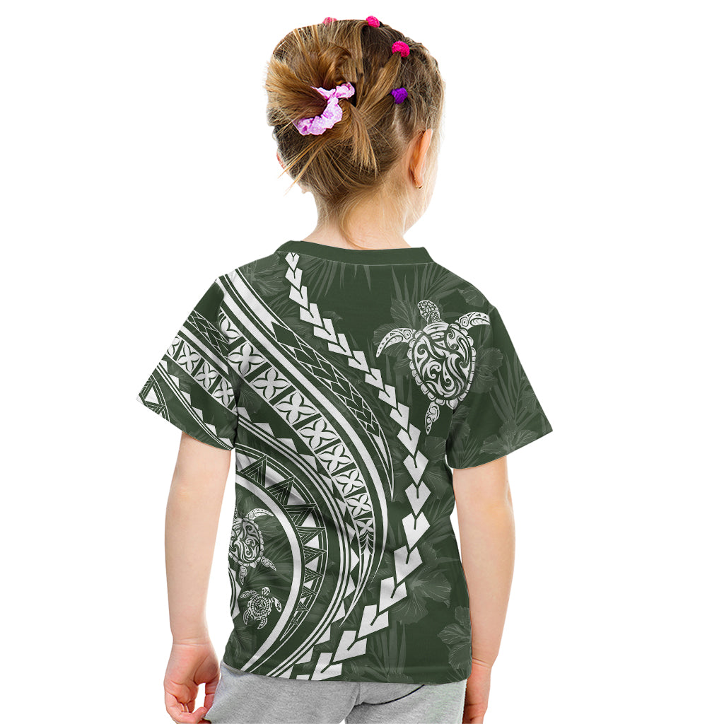 Polynesian Pride Kid T Shirt Turtle Hibiscus Luxury Style - Sage - Wonder Print Shop