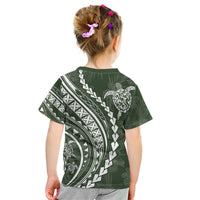 Polynesian Pride Kid T Shirt Turtle Hibiscus Luxury Style - Sage - Wonder Print Shop