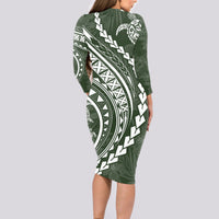 Polynesian Pride Long Sleeve Bodycon Dress Turtle Hibiscus Luxury Style - Sage - Wonder Print Shop
