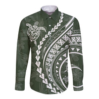 Polynesian Pride Long Sleeve Button Shirt Turtle Hibiscus Luxury Style - Sage - Wonder Print Shop