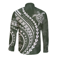 Polynesian Pride Long Sleeve Button Shirt Turtle Hibiscus Luxury Style - Sage - Wonder Print Shop
