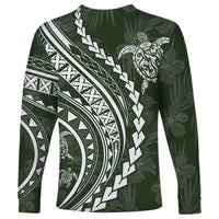 Polynesian Pride Long Sleeve Shirt Turtle Hibiscus Luxury Style - Sage - Wonder Print Shop