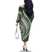 Polynesian Pride Off The Shoulder Long Sleeve Dress Turtle Hibiscus Luxury Style - Sage - Wonder Print Shop