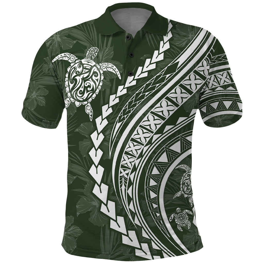 Polynesian Pride Polo Shirt Turtle Hibiscus Luxury Style - Sage - Wonder Print Shop