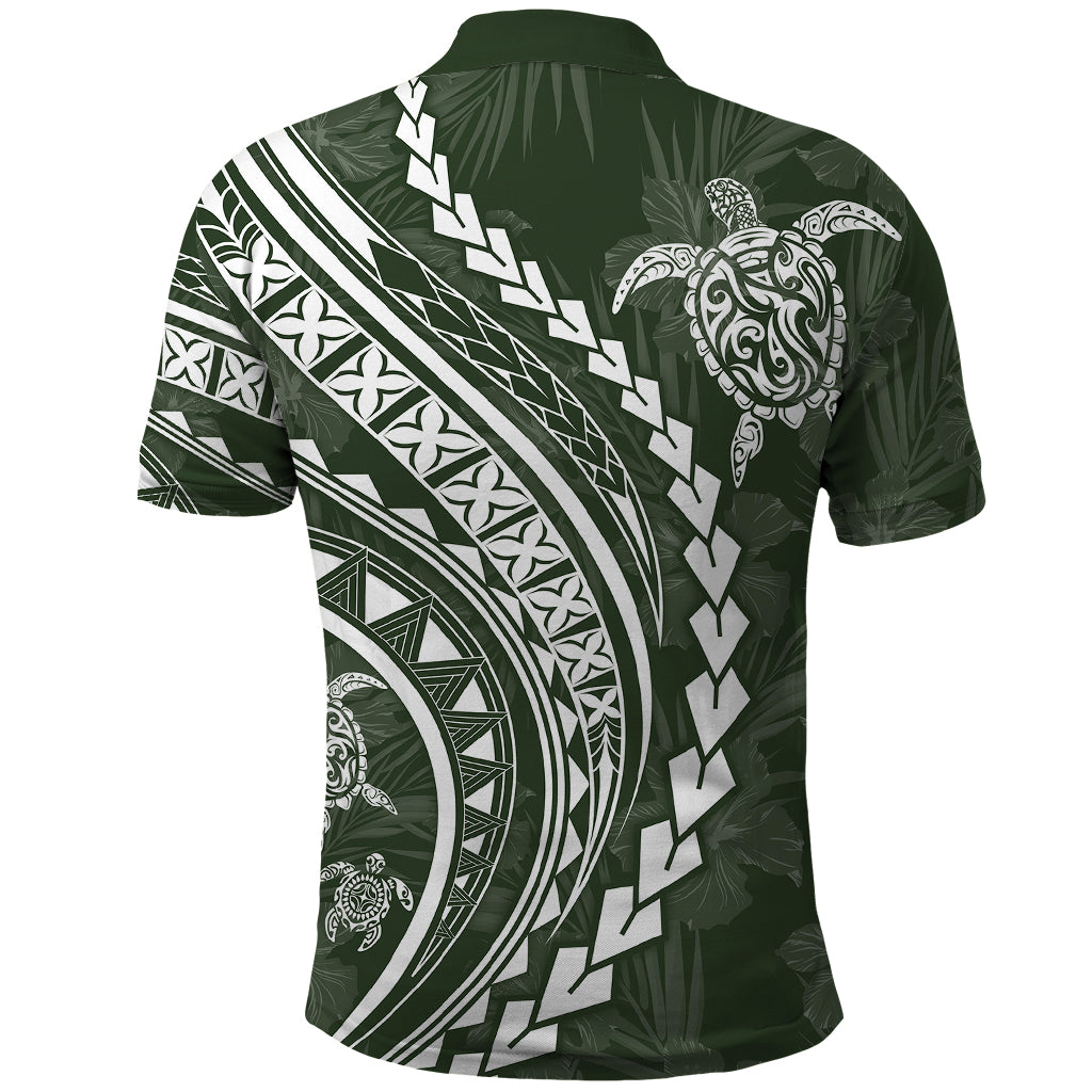 Polynesian Pride Polo Shirt Turtle Hibiscus Luxury Style - Sage - Wonder Print Shop