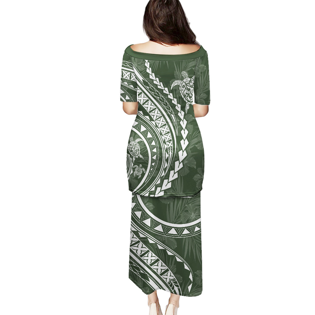 Polynesian Pride Puletasi Turtle Hibiscus Luxury Style - Sage - Wonder Print Shop