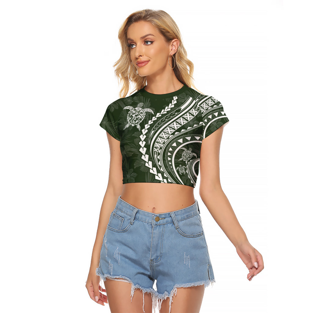 Polynesian Pride Raglan Cropped T Shirt Turtle Hibiscus Luxury Style - Sage - Wonder Print Shop