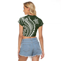 Polynesian Pride Raglan Cropped T Shirt Turtle Hibiscus Luxury Style - Sage - Wonder Print Shop