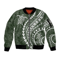 Polynesian Pride Sleeve Zip Bomber Jacket Turtle Hibiscus Luxury Style - Sage - Wonder Print Shop