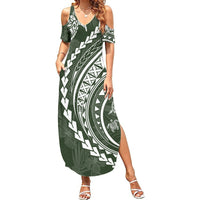 Polynesian Pride Summer Maxi Dress Turtle Hibiscus Luxury Style - Sage - Wonder Print Shop