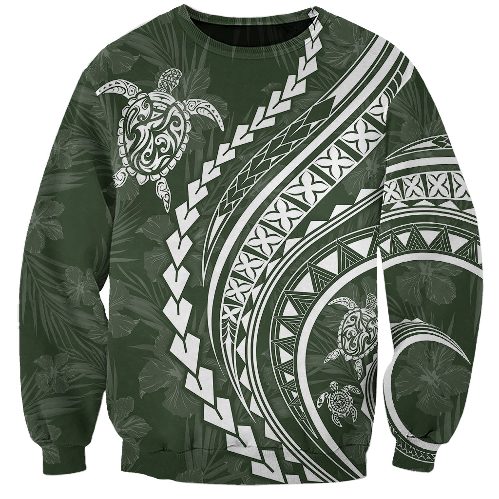 Polynesian Pride Sweatshirt Turtle Hibiscus Luxury Style - Sage - Wonder Print Shop
