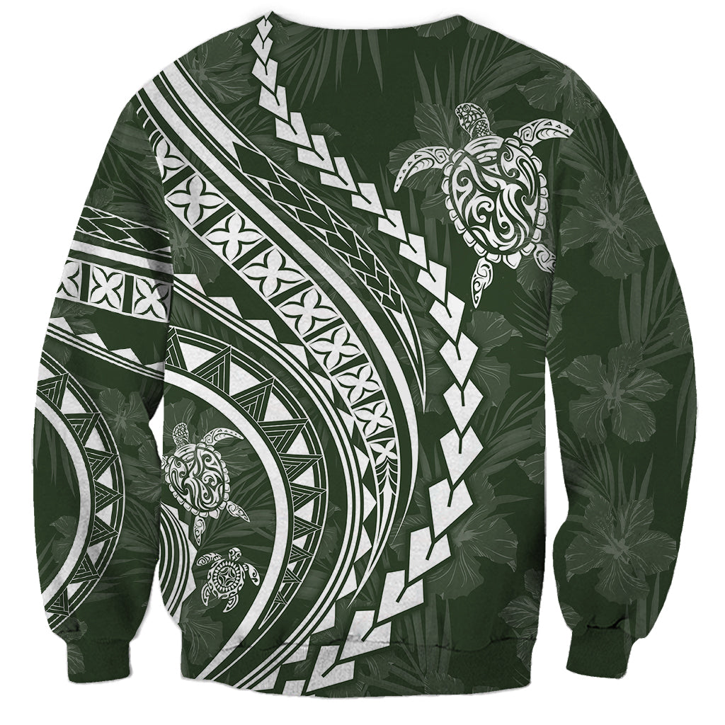 Polynesian Pride Sweatshirt Turtle Hibiscus Luxury Style - Sage - Wonder Print Shop