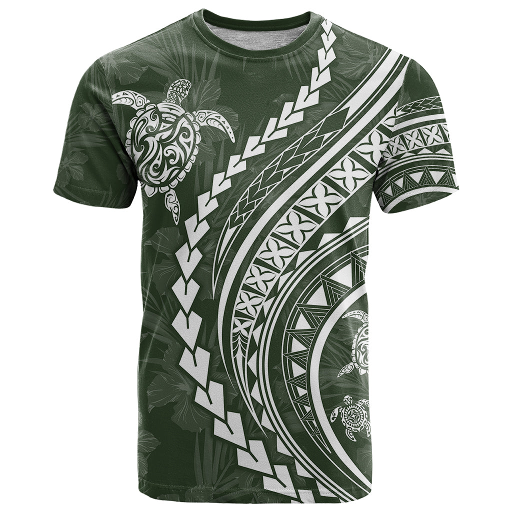 Polynesian Pride T Shirt Turtle Hibiscus Luxury Style - Sage - Wonder Print Shop