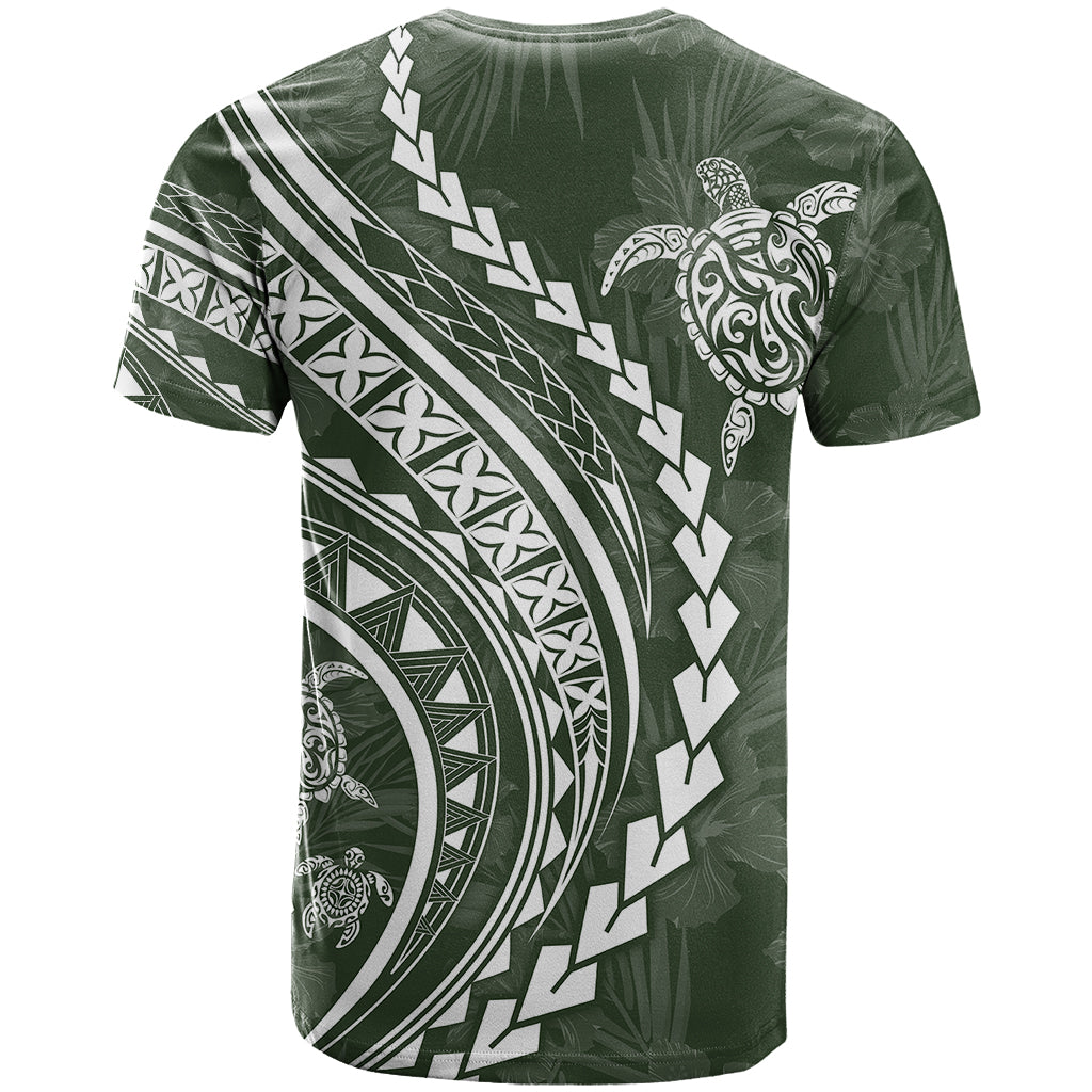Polynesian Pride T Shirt Turtle Hibiscus Luxury Style - Sage - Wonder Print Shop