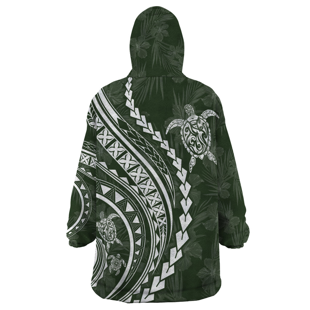 Polynesian Pride Wearable Blanket Hoodie Turtle Hibiscus Luxury Style - Sage - Wonder Print Shop
