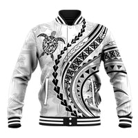 Polynesian Pride Baseball Jacket Turtle Hibiscus Luxury Style - White LT7 - Wonder Print Shop