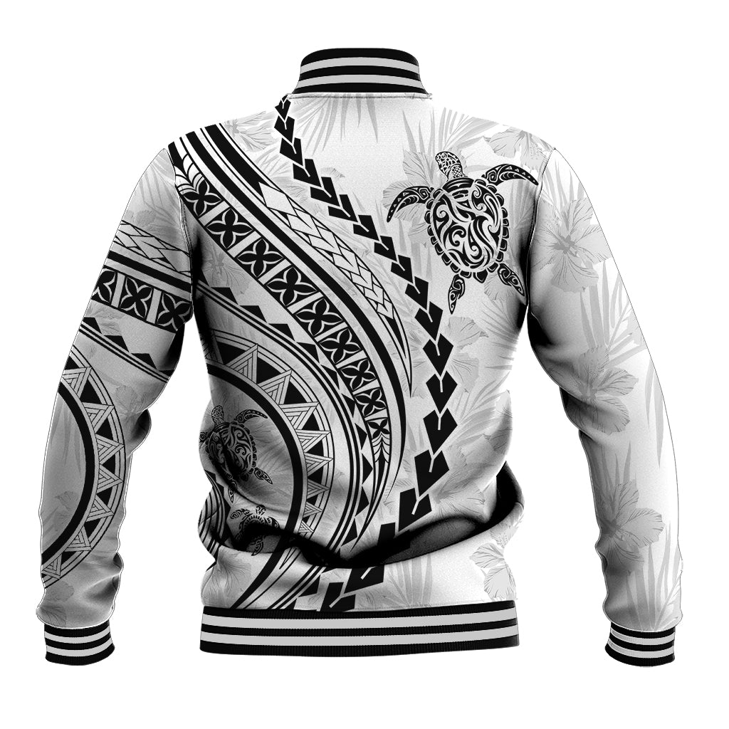 Polynesian Pride Baseball Jacket Turtle Hibiscus Luxury Style - White LT7 - Wonder Print Shop