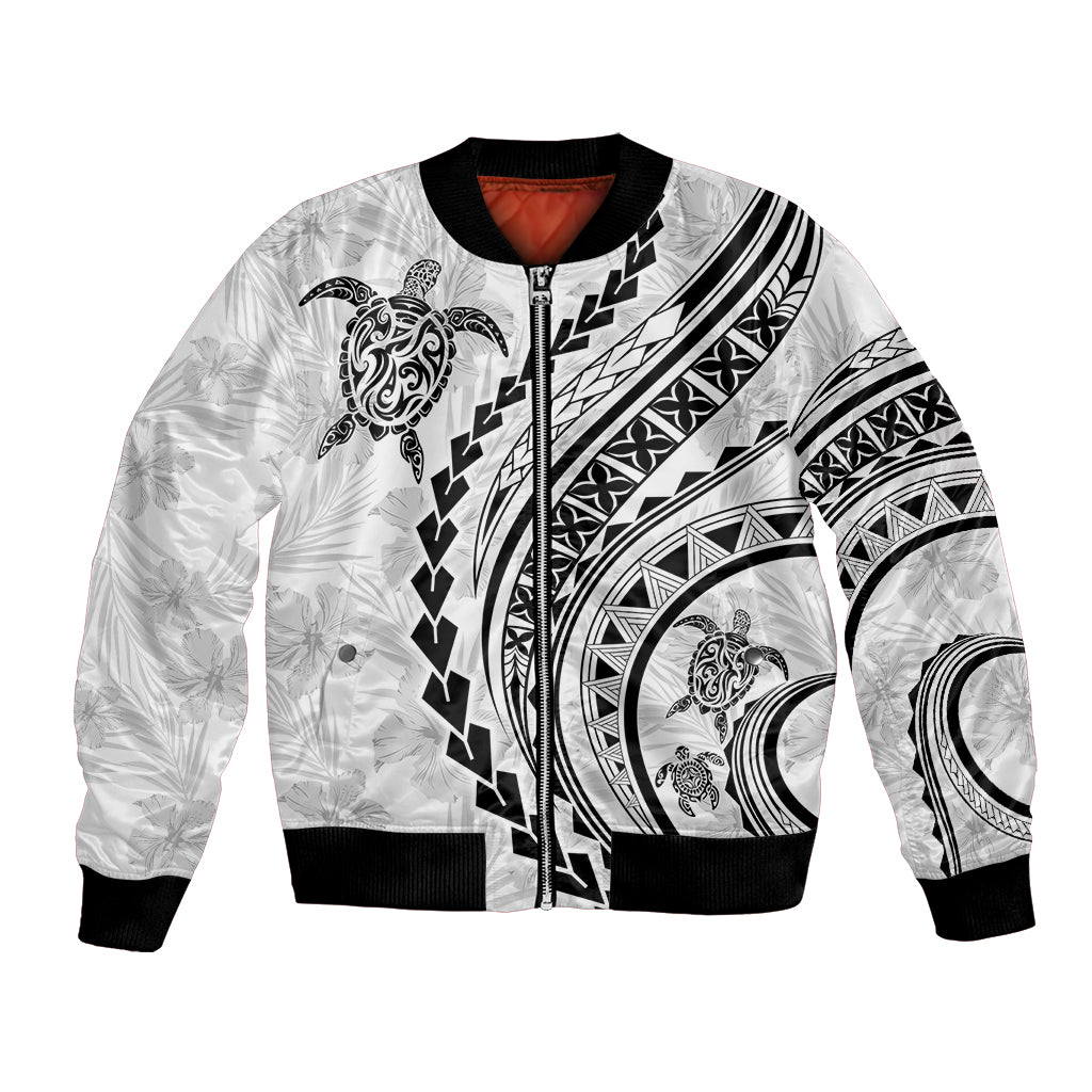 Polynesian Pride Bomber Jacket Turtle Hibiscus Luxury Style - White LT7 - Wonder Print Shop