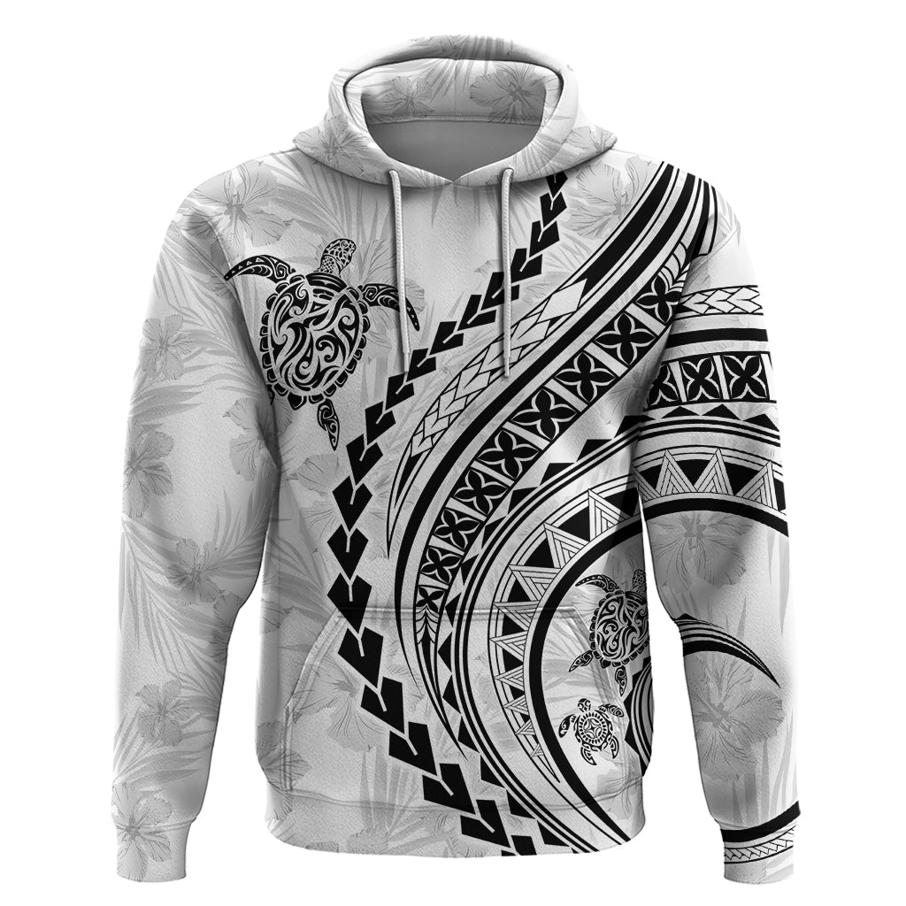 Polynesian Pride Hoodie Turtle Hibiscus Luxury Style - White - Wonder Print Shop