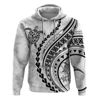 Polynesian Pride Hoodie Turtle Hibiscus Luxury Style - White - Wonder Print Shop