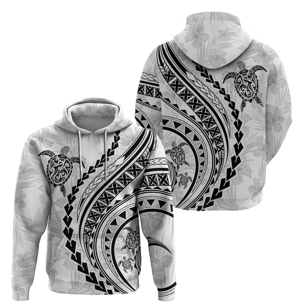 Polynesian Pride Hoodie Turtle Hibiscus Luxury Style - White - Wonder Print Shop