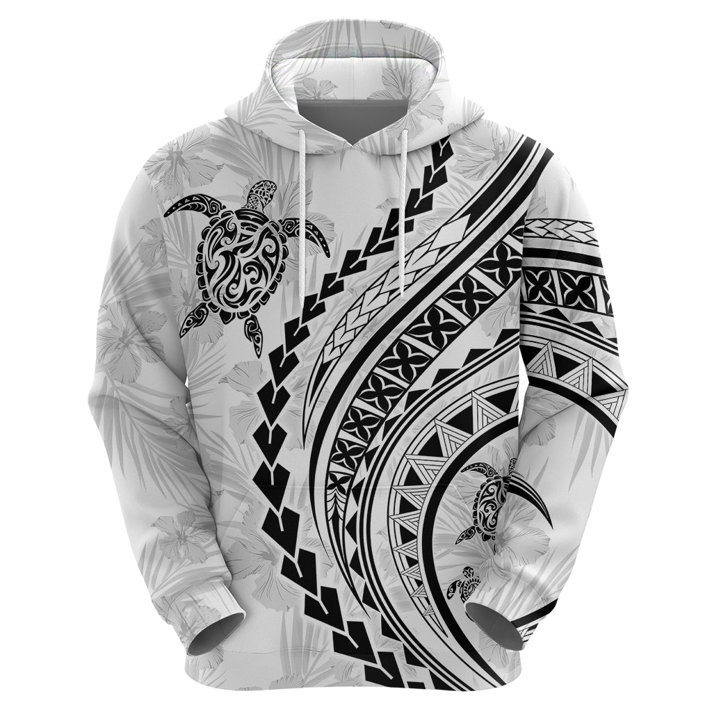 Polynesian Pride Hoodie Turtle Hibiscus Luxury Style - White - Wonder Print Shop